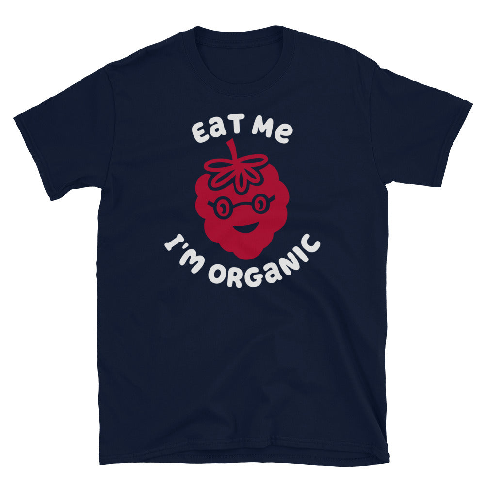 Eat Me I'm Organic Raspberry TShirt - Navy Color - https://ascensionemporium.net 