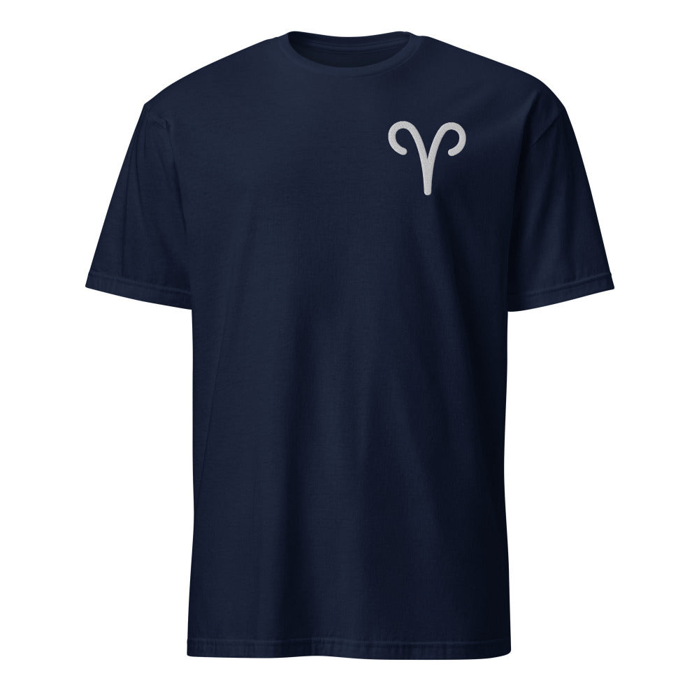 Aries Zodiac Symbol Embroidered TShirt - Navy Color - https://ascensionemporium.net