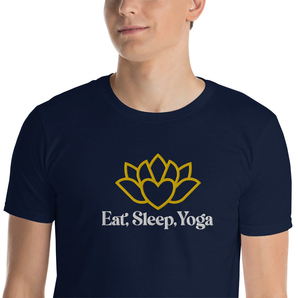 Eat Sleep Yoga Lotus Flower Embroidered TShirt - Navy Color - https://ascensionemporium.net
