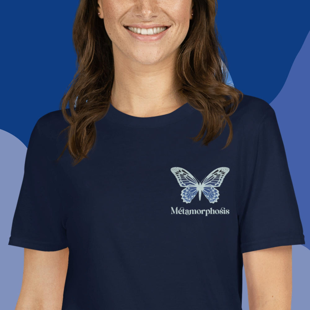 Metamorphosis Blue Butterfly Embroidered TShirt - Navy Color - https://ascensionemporium.net