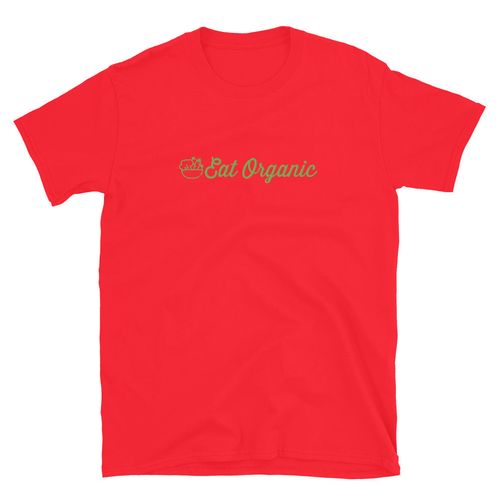 Eat Organic Embroidered T-Shirt - Red Color - https://ascensionemporium.net 