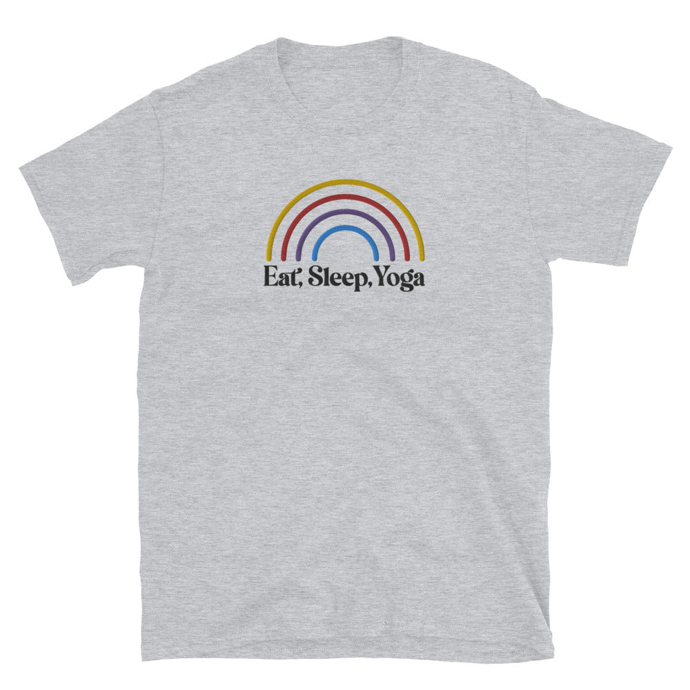 Eat Sleep Yoga Rainbow Embroidered TShirt - Sport Grey Color - https://ascensionemporium.net