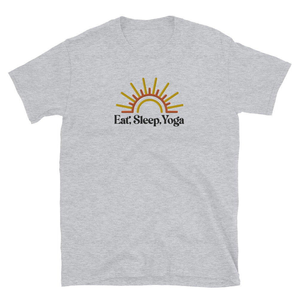 Eat Sleep Yoga Sun Embroidered TShirt - Sport Grey Color - https://ascensionemporium.net