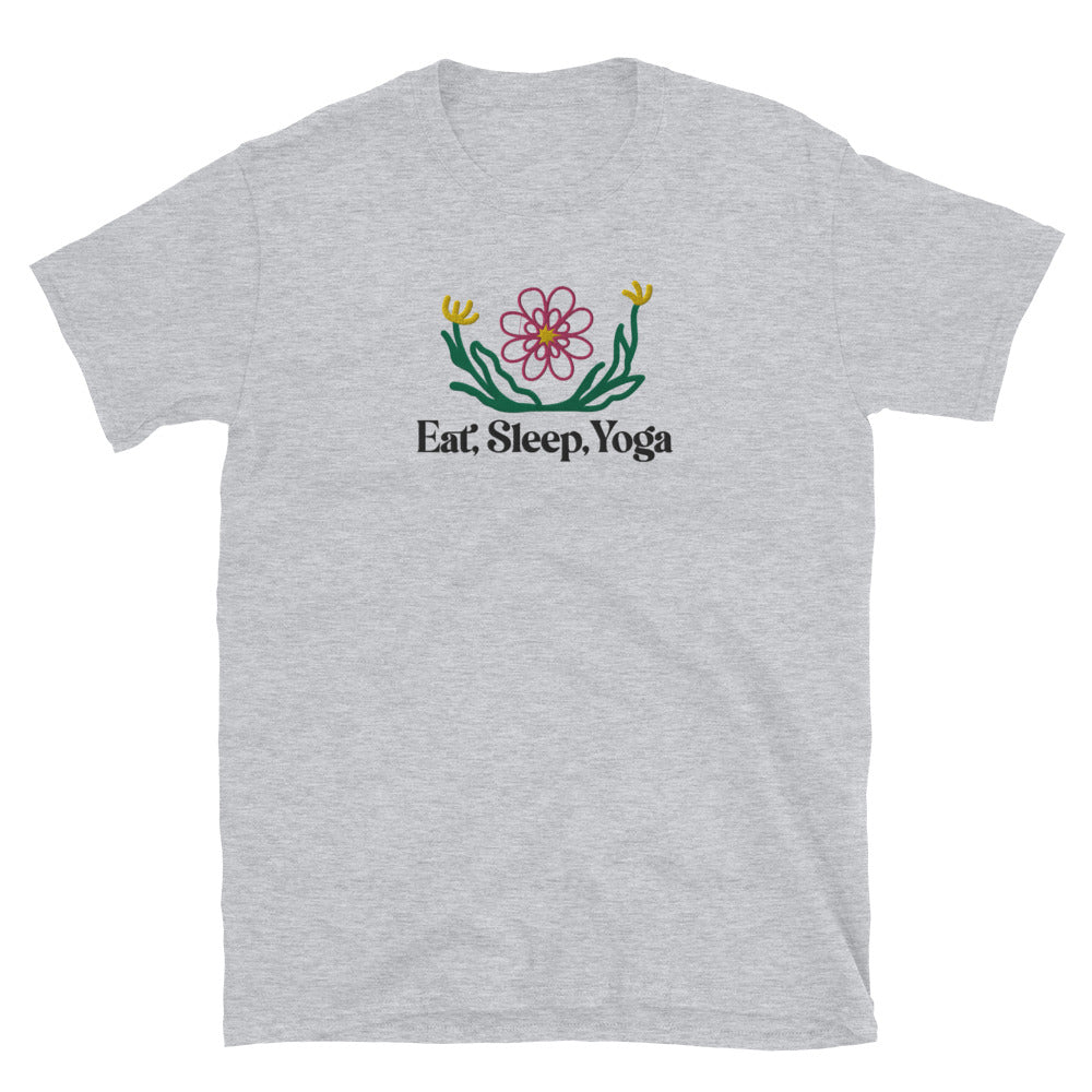 Eat Sleep Yoga Wild Flowers Embroidered TShirt - Sport Grey Color - https://ascensionemporium.net