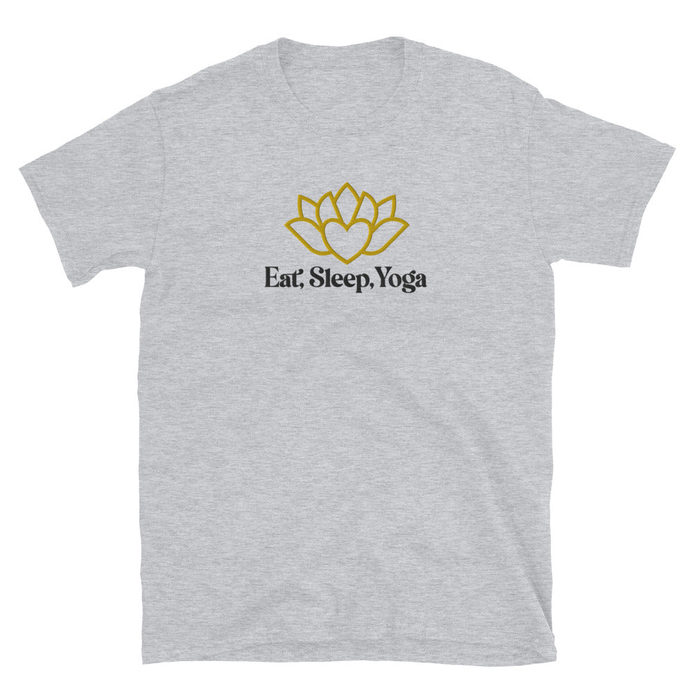 Eat Sleep Yoga Wild Flowers Embroidered TShirt - Sport Grey Color - https://ascensionemporium.net
