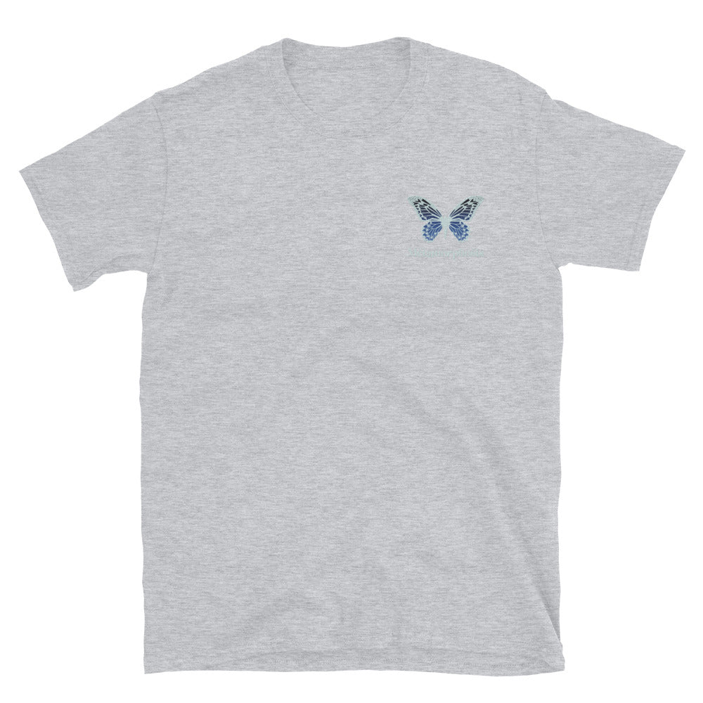 Metamorphosis Blue Butterfly Embroidered TShirt - Sport Grey Color - https://ascensionemporium.net