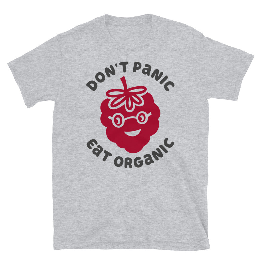 Don't Panic Eat Organic Raspberry TShirt - Sport Grey Color - https://ascensionemporium.net 