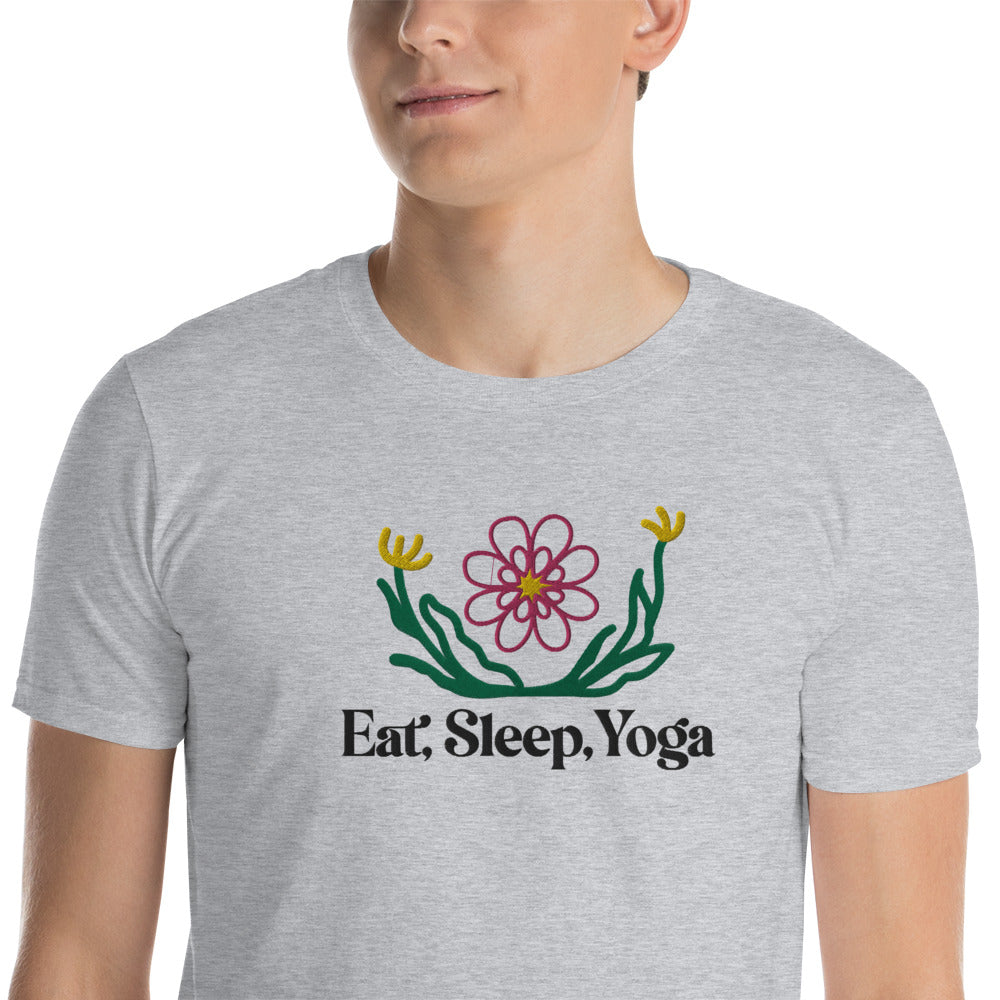 Eat Sleep Yoga Wild Flowers Embroidered TShirt - Sport Grey Color - https://ascensionemporium.net