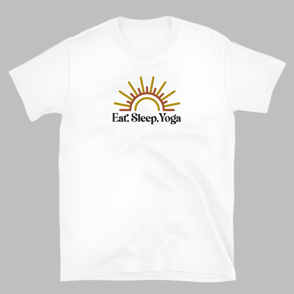 Eat Sleep Yoga Sun Embroidered TShirt - White Color - https://ascensionemporium.net