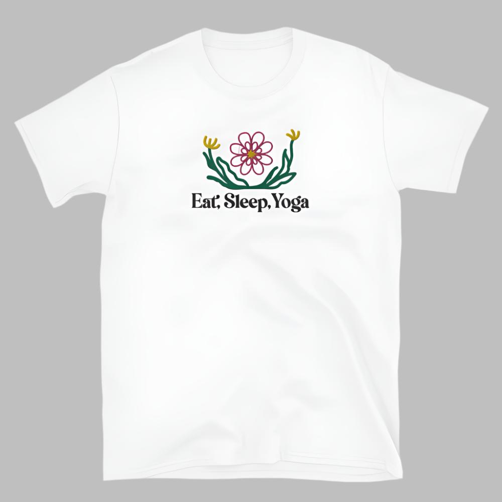 Eat Sleep Yoga Wild Flowers Embroidered TShirt - White Color - https://ascensionemporium.net