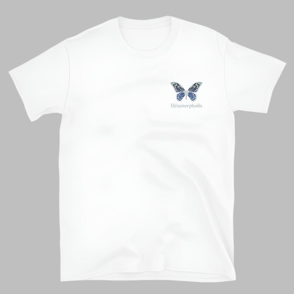 Metamorphosis Blue Butterfly Embroidered TShirt - White Color - https://ascensionemporium.net