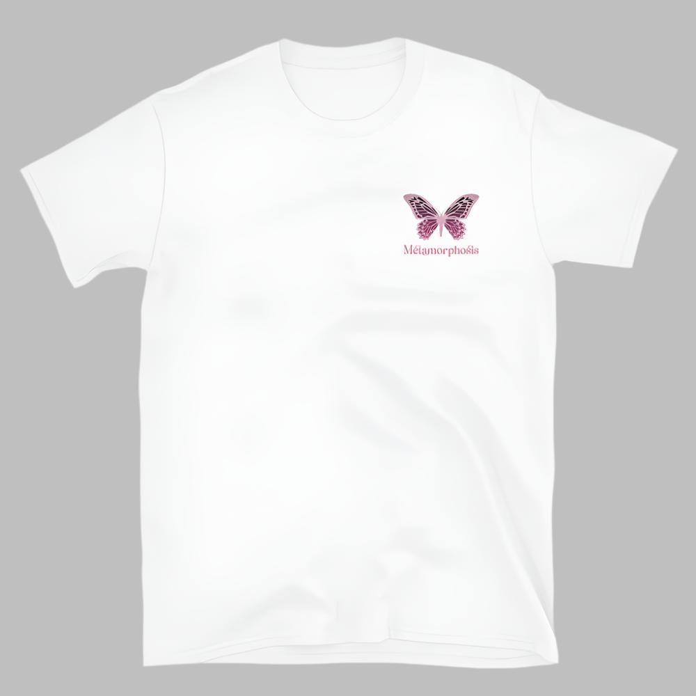 Metamorphosis Pink Butterfly Embroidered TShirt - White Color - https://ascensionemporium.net