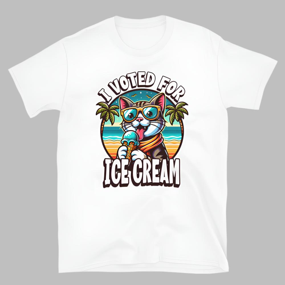 I Voted For Ice Cream Cat TShirt - White Color - https://ascensionemporium.net