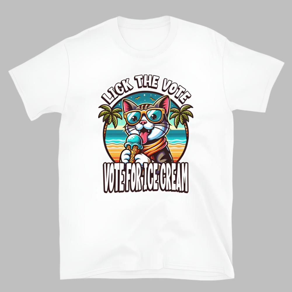 Lick The Vote Ice Cream Cat TShirt - White Color - https://ascensionemporium.net