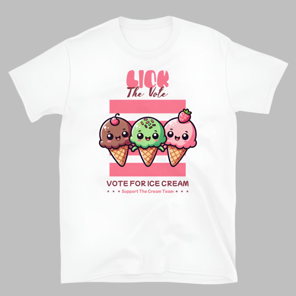 Lick The Vote Kawaii Ice Cream TShirt - White Color - https://ascensionemporium.net