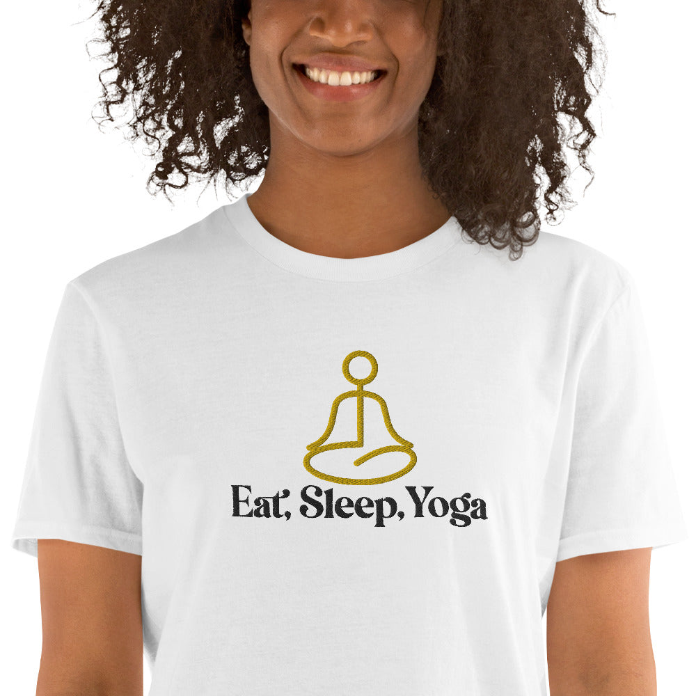 Eat Sleep Yoga Embroidered TShirt - White Color - https://ascensionemporium.net