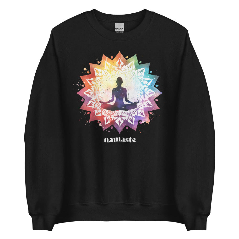 Namaste Yoga Meditation Sweatshirt - Lotus Chakra Mandala - Black Color - https://ascensionemporium.net