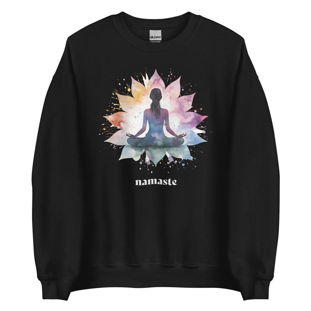 Namaste Yoga Meditation Sweatshirt - Lotus Flower Mandala - Black Color - https://ascensionemporium.net