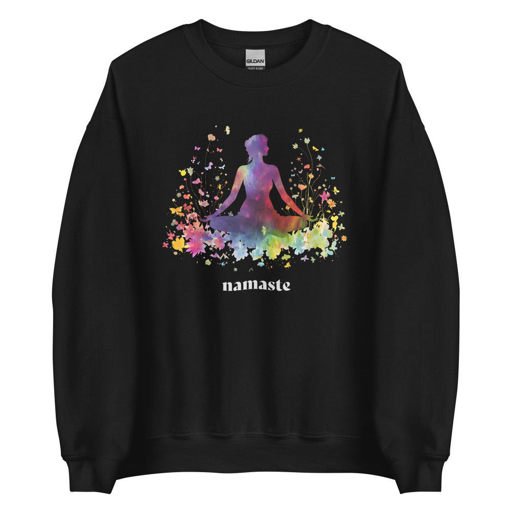 Namaste Yoga Meditation Sweatshirt - Rainbow Garden - Black Color - https://ascensionemporium.net