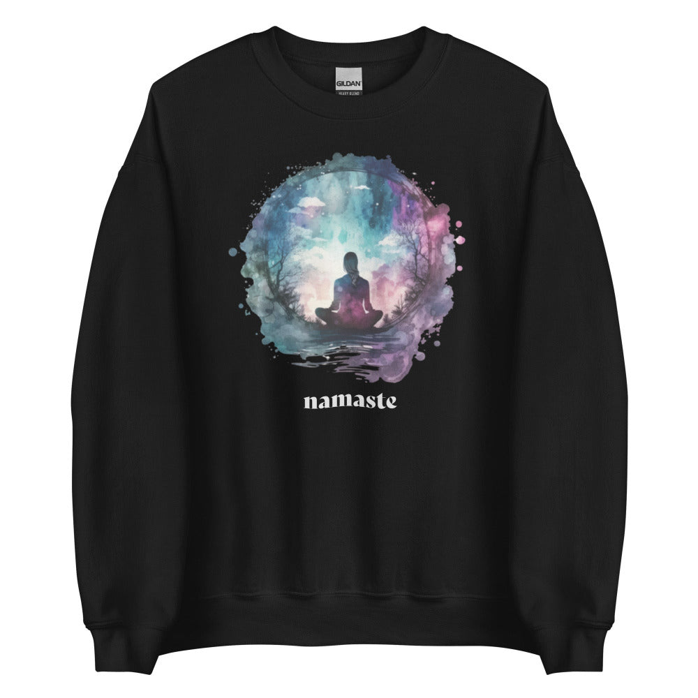 Namaste Yoga Meditation Sweatshirt - Watercolor Sphere - Black Color - https://ascensionemporium.net