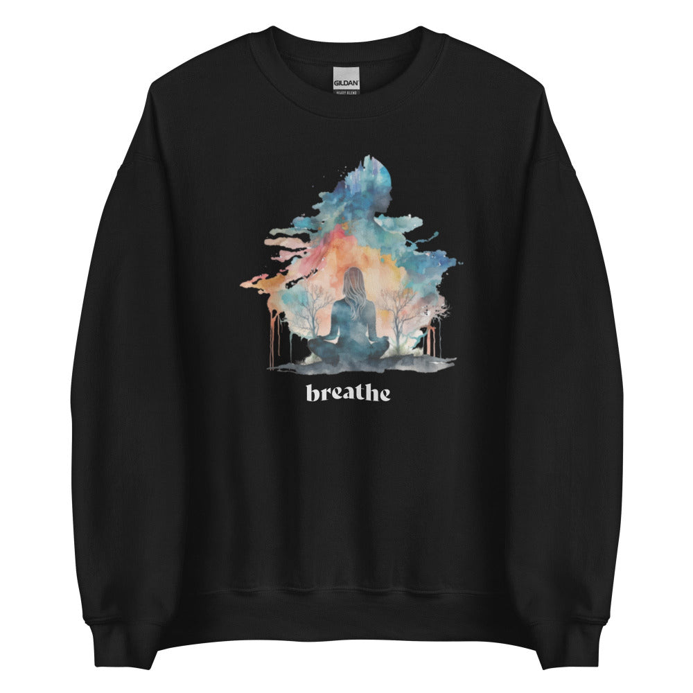 Breathe Watercolor Clouds Sweatshirt - Black Color - https://ascensionemporium.net