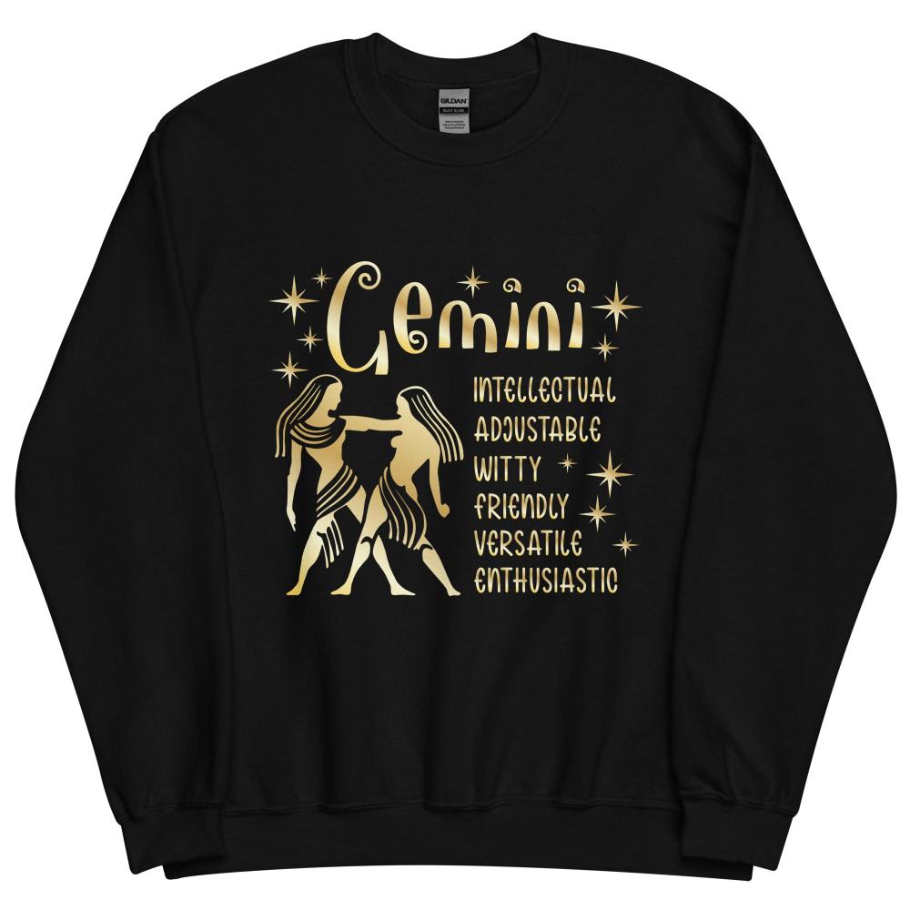 Gemini Zodiac Positive Traits Sweatshirt - Black Color - https://ascensionemporium.net