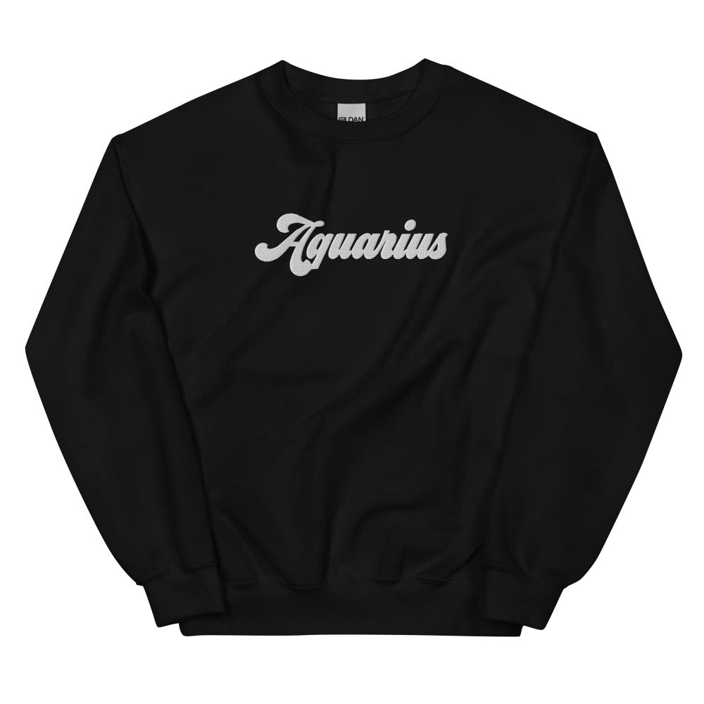 Aquarius Zodiac Embroidered Sweatshirt - Black Color - https://ascensionemporium.net