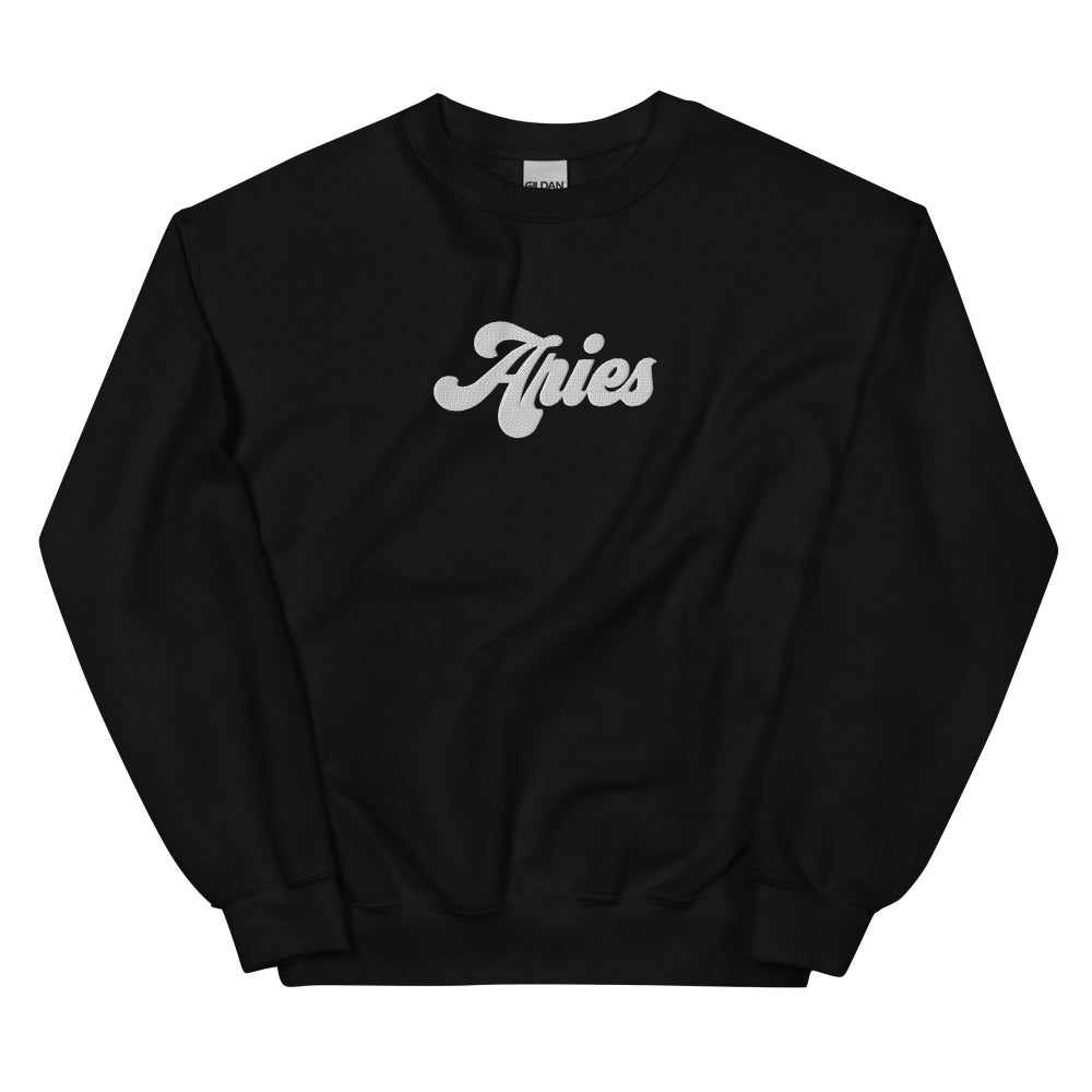 Aries Zodiac Embroidered Sweatshirt - Black Color - https://ascensionemporium.net