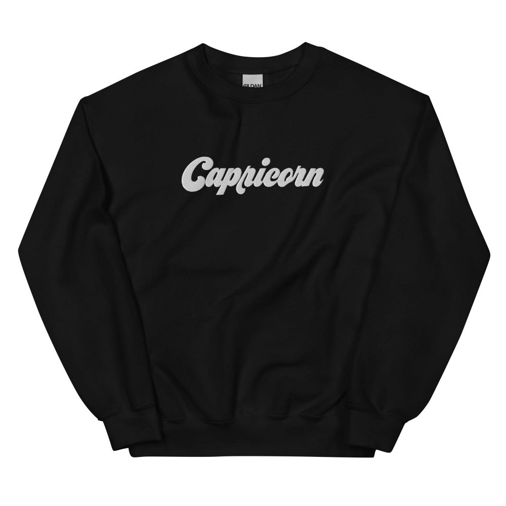 Capricorn Zodiac Embroidered Sweatshirt - Black Color - https://ascensionemporium.net