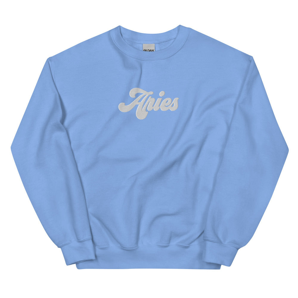 Aries Zodiac Embroidered Sweatshirt - Carolina Blue Color - https://ascensionemporium.net