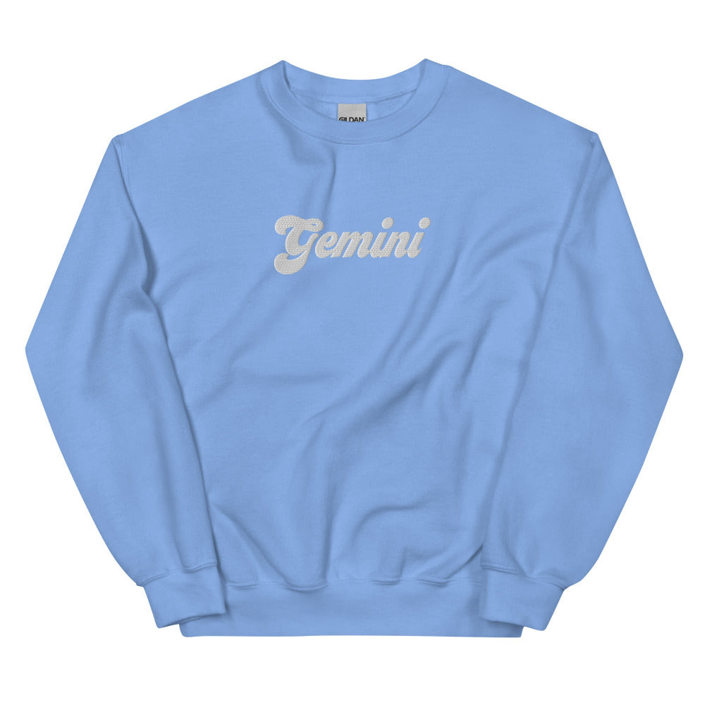Gemini Zodiac Embroidered Sweatshirt - Carolina Blue Color - https://ascensionemporium.net