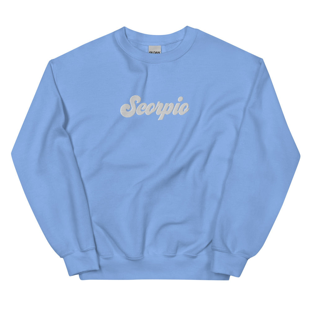 Scorpio Zodiac Embroidered Sweatshirt - Carolina Blue Color - https://ascensionemporium.net
