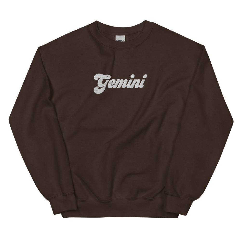 Gemini Zodiac Embroidered Sweatshirt - Dark Chocolate Color - https://ascensionemporium.net