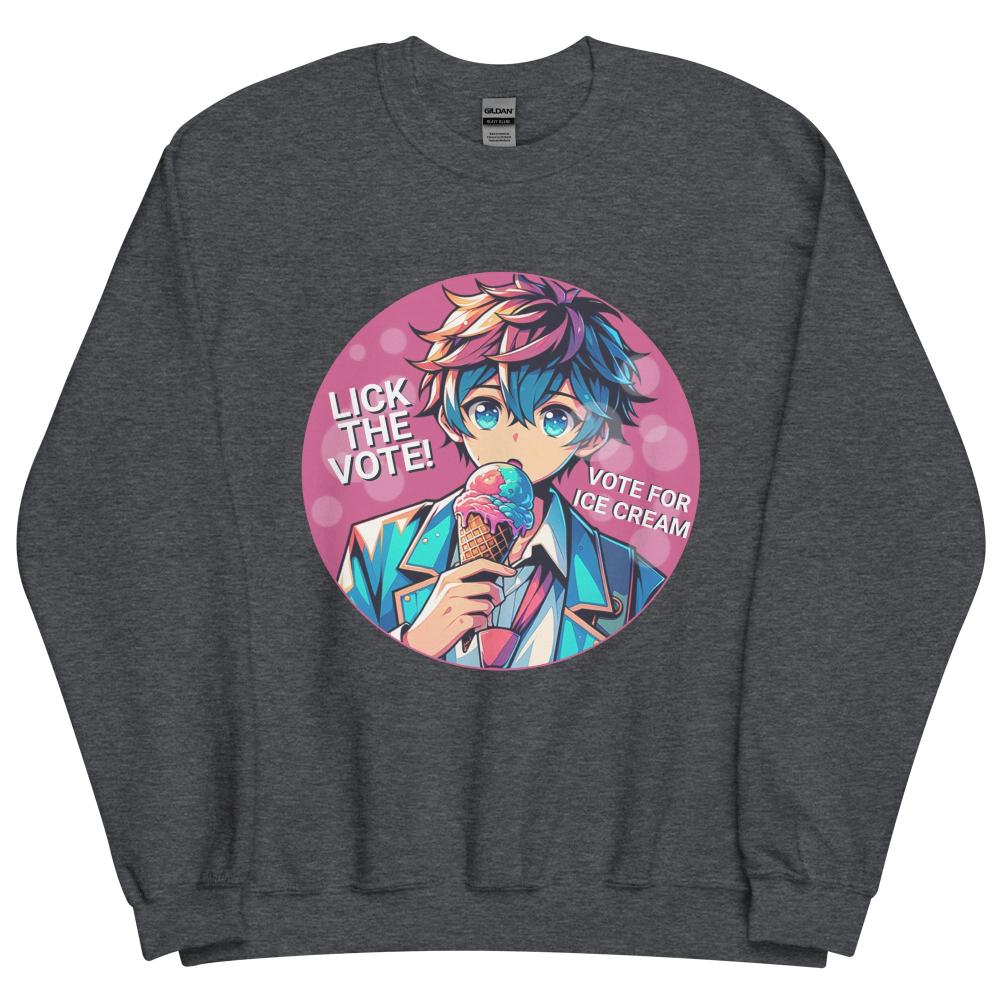 Lick The Vote Anime Ice Cream Boy Sweatshirt - Dark Heather Color - https://ascensionemporium.net