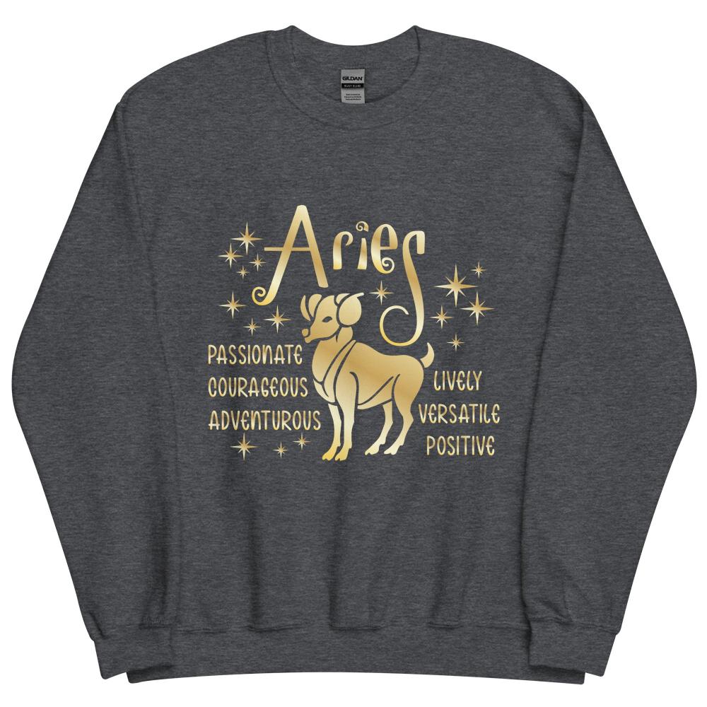 Aries Zodiac Positive Traits Sweatshirt - Dark Heather Color - https://ascensionemporium.net