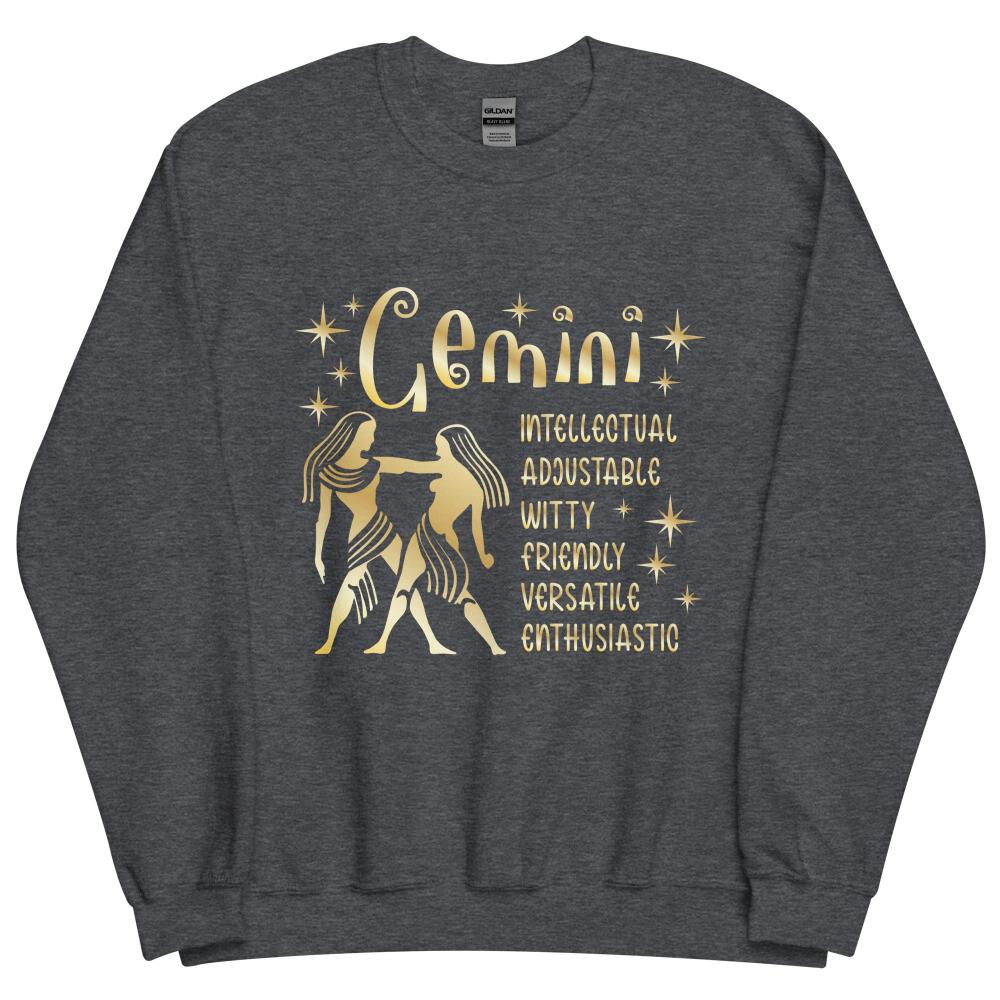 Gemini Zodiac Positive Traits Sweatshirt - Dark Heather Color - https://ascensionemporium.net