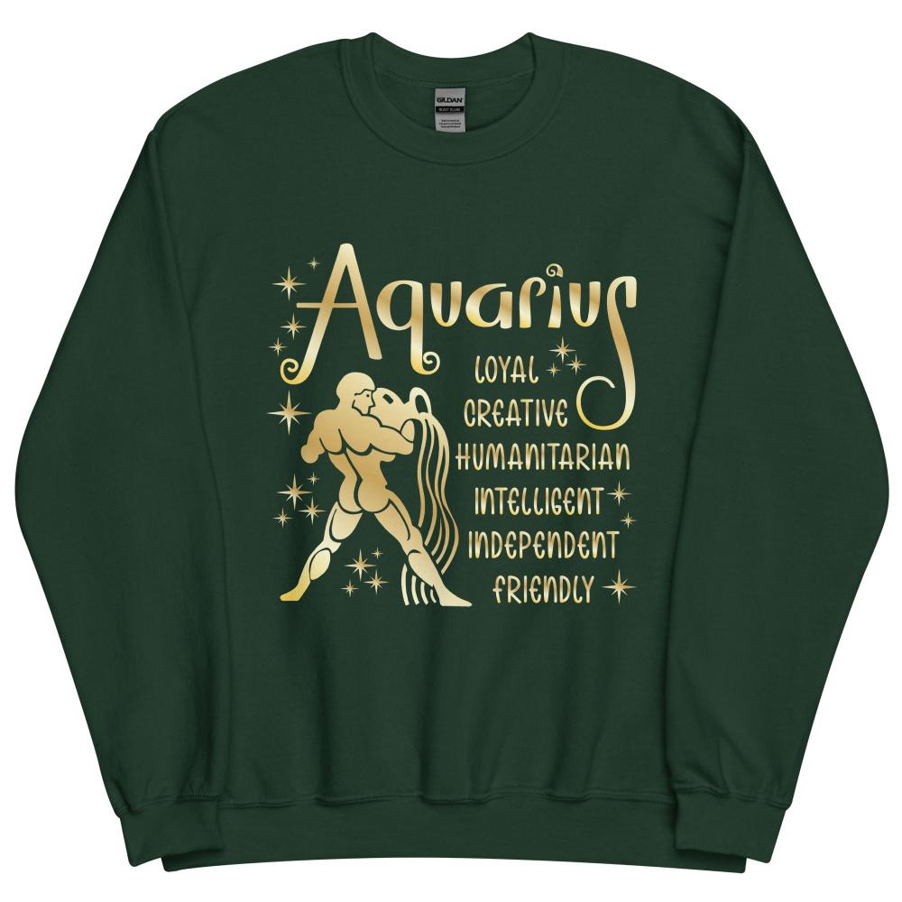 Aquarius Zodiac Positive Traits Sweatshirt - Forest Green Color - https://ascensionemporium.net