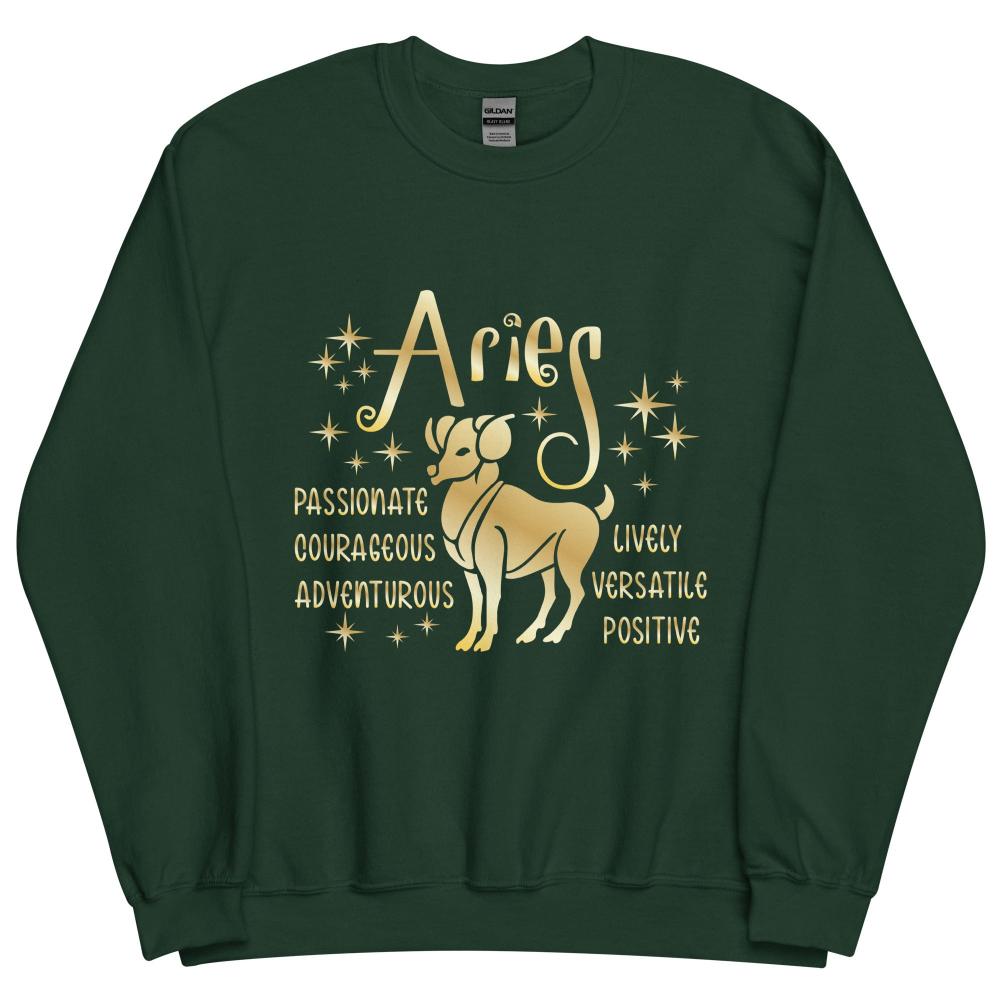 Aries Zodiac Positive Traits Sweatshirt - Forest Green Color - https://ascensionemporium.net