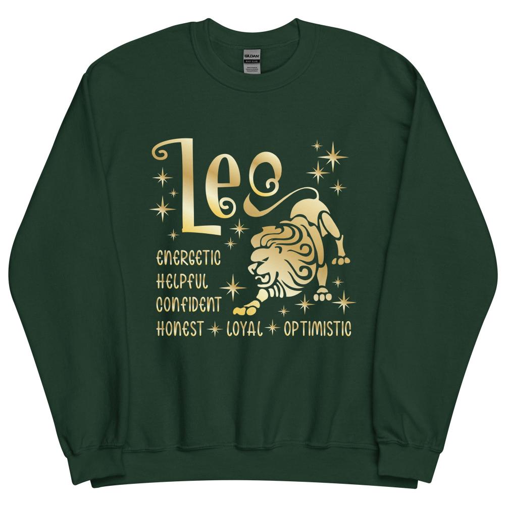 Leo Zodiac Positive Traits Sweatshirt - Forest Green Color - https://ascensionemporium.net