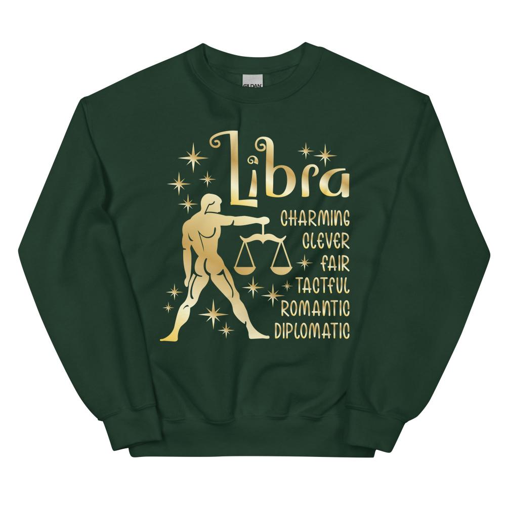 Libra Zodiac Positive Traits Sweatshirt - Forest Green Color - https://ascensionemporium.net