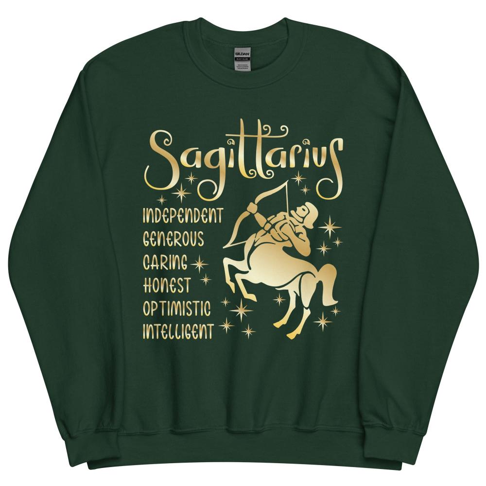 Sagittarius Zodiac Positive Traits Sweatshirt - Forest Green Color - https://ascensionemporium.net