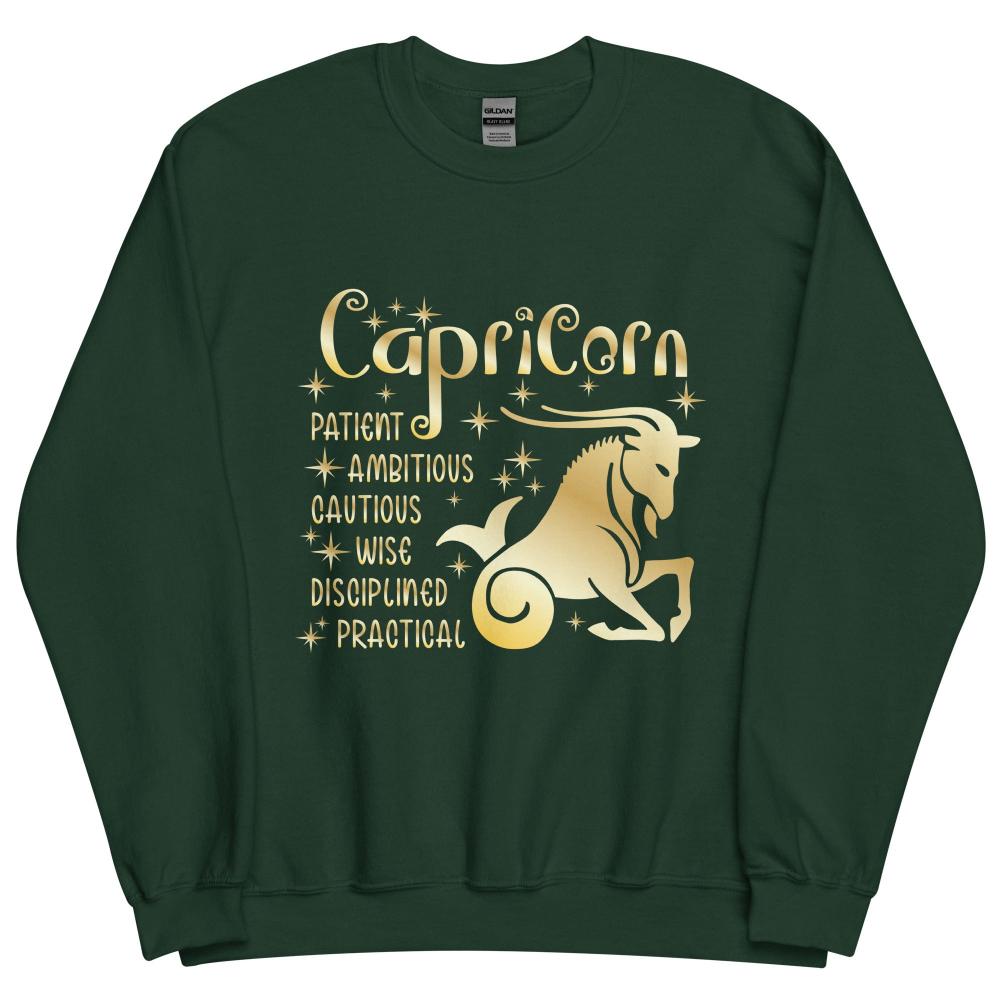 Capricorn Zodiac Positive Traits Sweatshirt - Forest Green Color - https://ascensionemporium.net