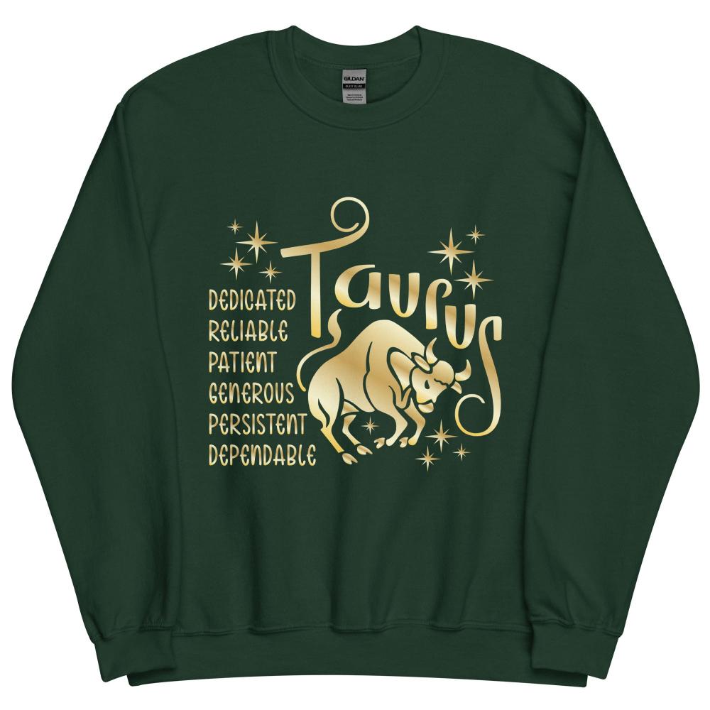 Taurus Zodiac Positive Traits Sweatshirt - Forest Green Color - https://ascensionemporium.net