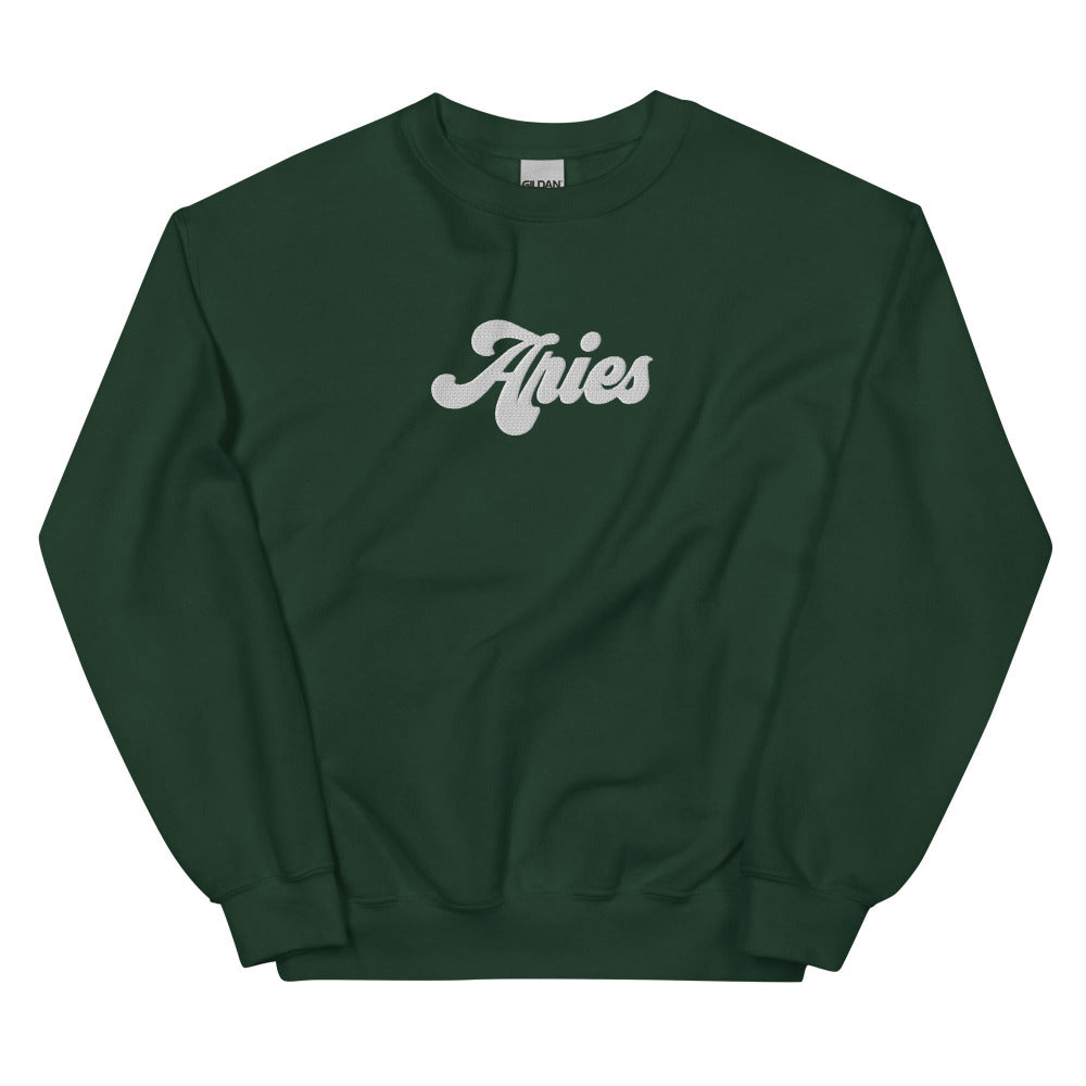 Aries Zodiac Embroidered Sweatshirt - Forest Green Color - https://ascensionemporium.net