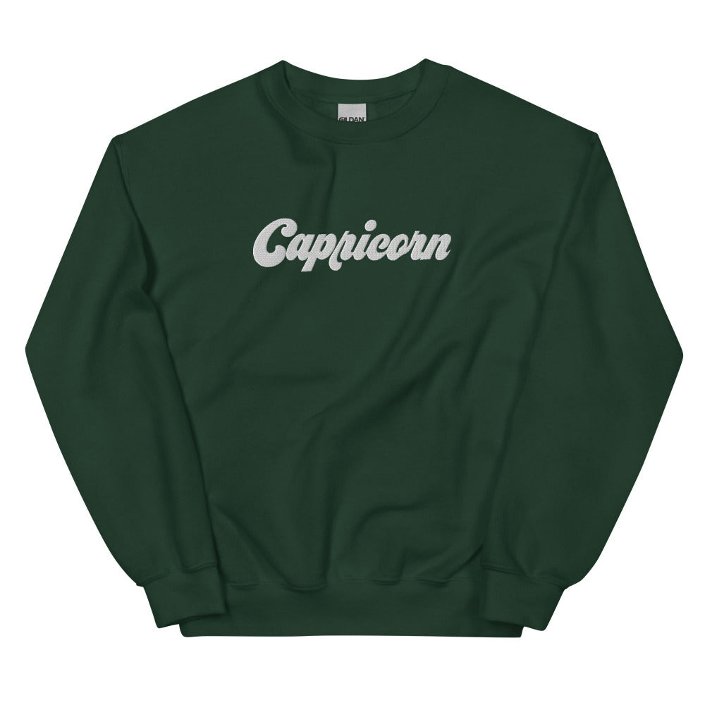 Capricorn Zodiac Embroidered Sweatshirt - Forest Green Color - https://ascensionemporium.net