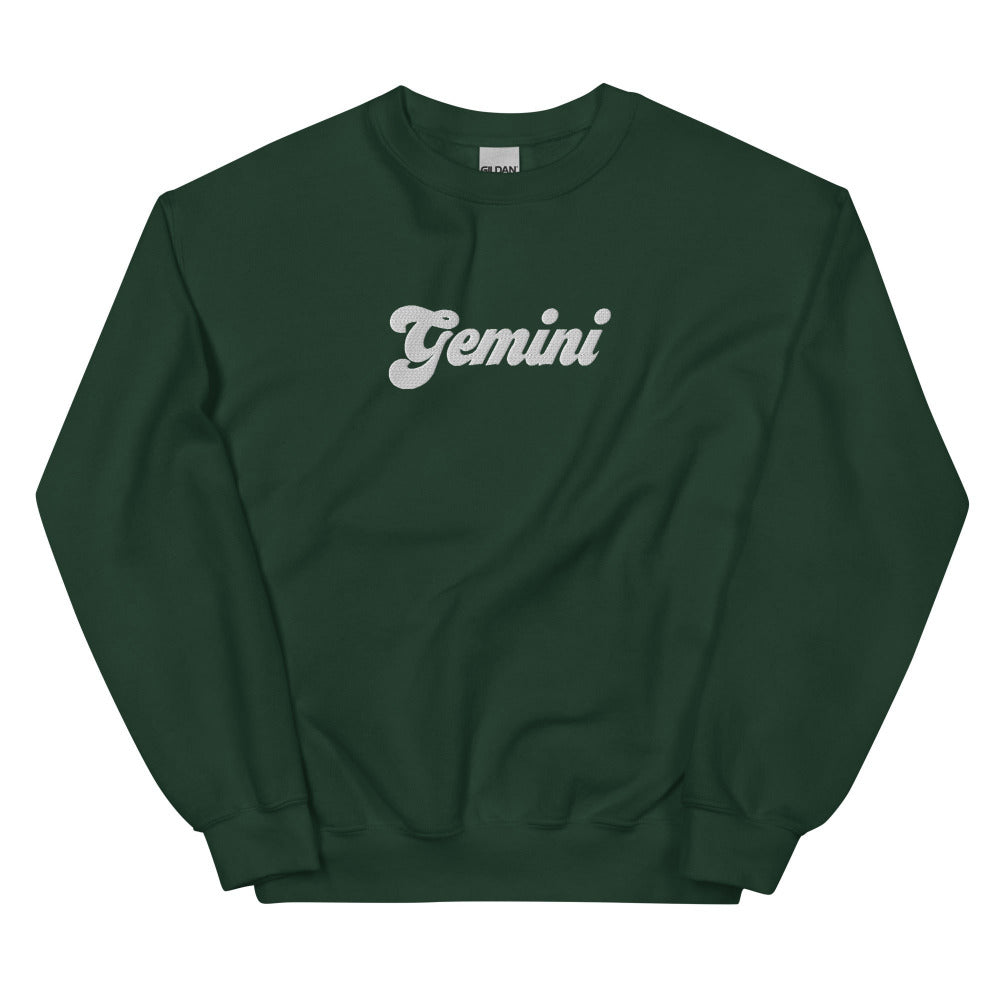 Gemini Zodiac Embroidered Sweatshirt - Forest Green Color - https://ascensionemporium.net