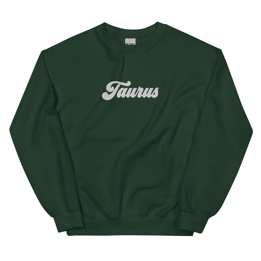 Taurus Zodiac Embroidered Sweatshirt - Forest Green Color - https://ascensionemporium.net