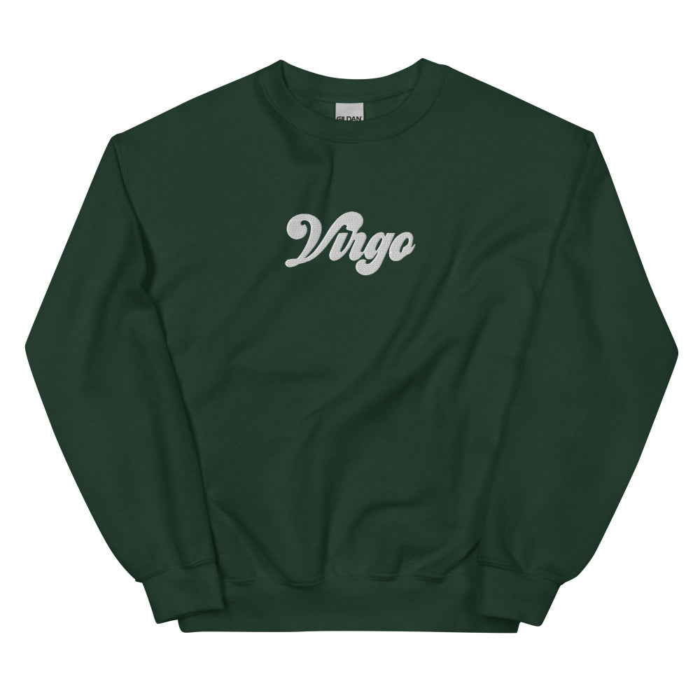 Virgo Zodiac Embroidered Sweatshirt - Forest Green Color - https://ascensionemporium.net