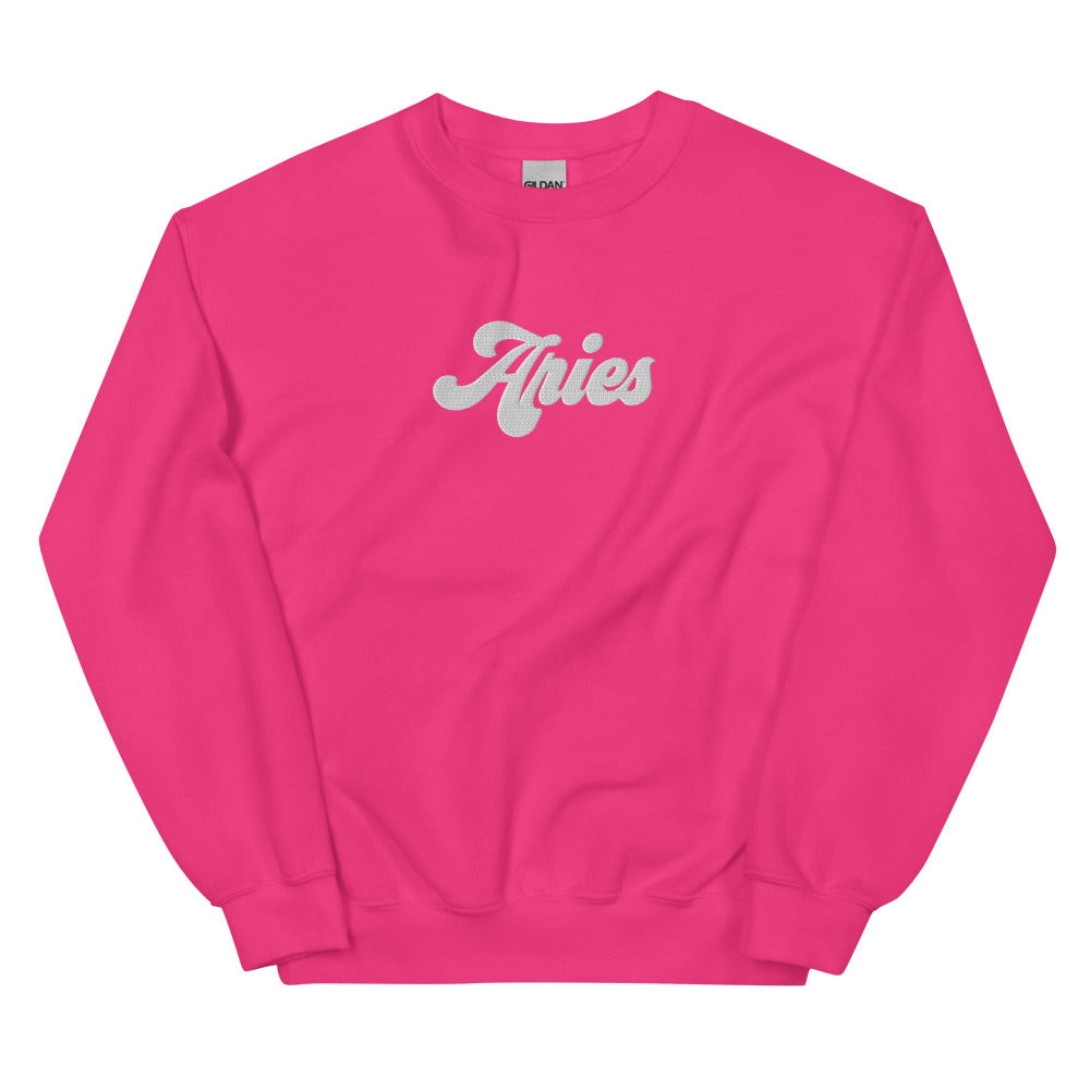 Aries Zodiac Embroidered Sweatshirt - Heliconia Color - https://ascensionemporium.net