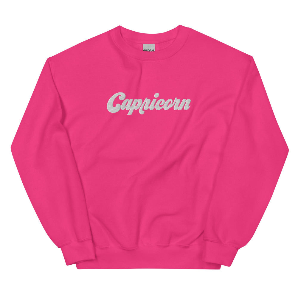Capricorn Zodiac Embroidered Sweatshirt - Heliconia Color - https://ascensionemporium.net